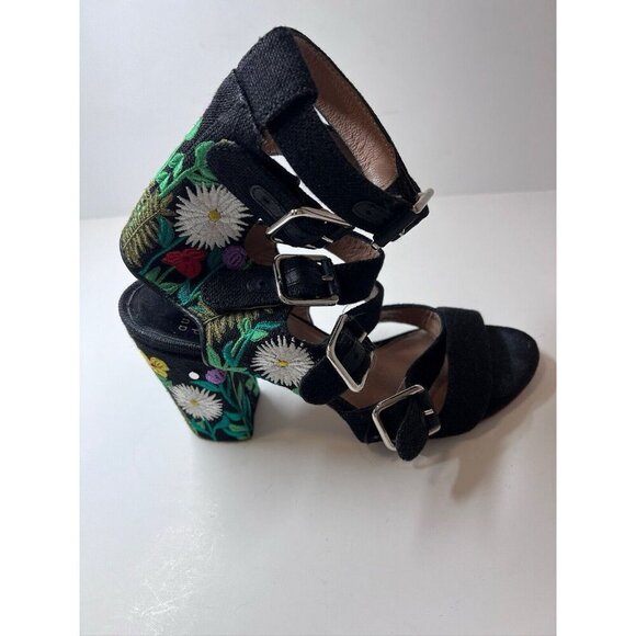Laurence Dacade Dana Floral Embroidered Linen Sandal Block Heel 36 - Picture 10 of 11